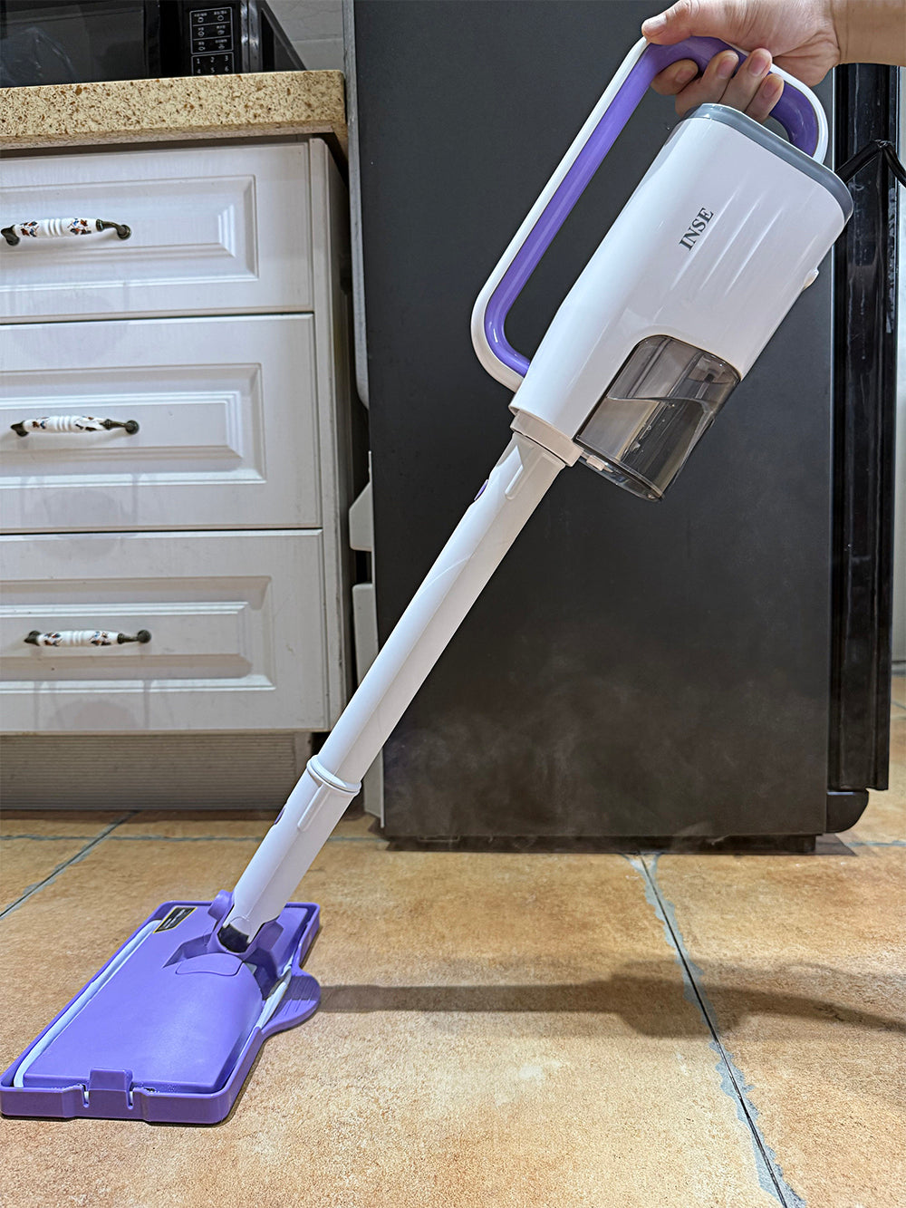 INSE Steam Mop Cleaner with Detachable Handheld Steamer, 10-in-1 Multi Accessories, Washable Microfiber Pads, 350ml and 2 Adjustable Levels for Cleaning Floor, Carpet, Tiles, and Grout-F1