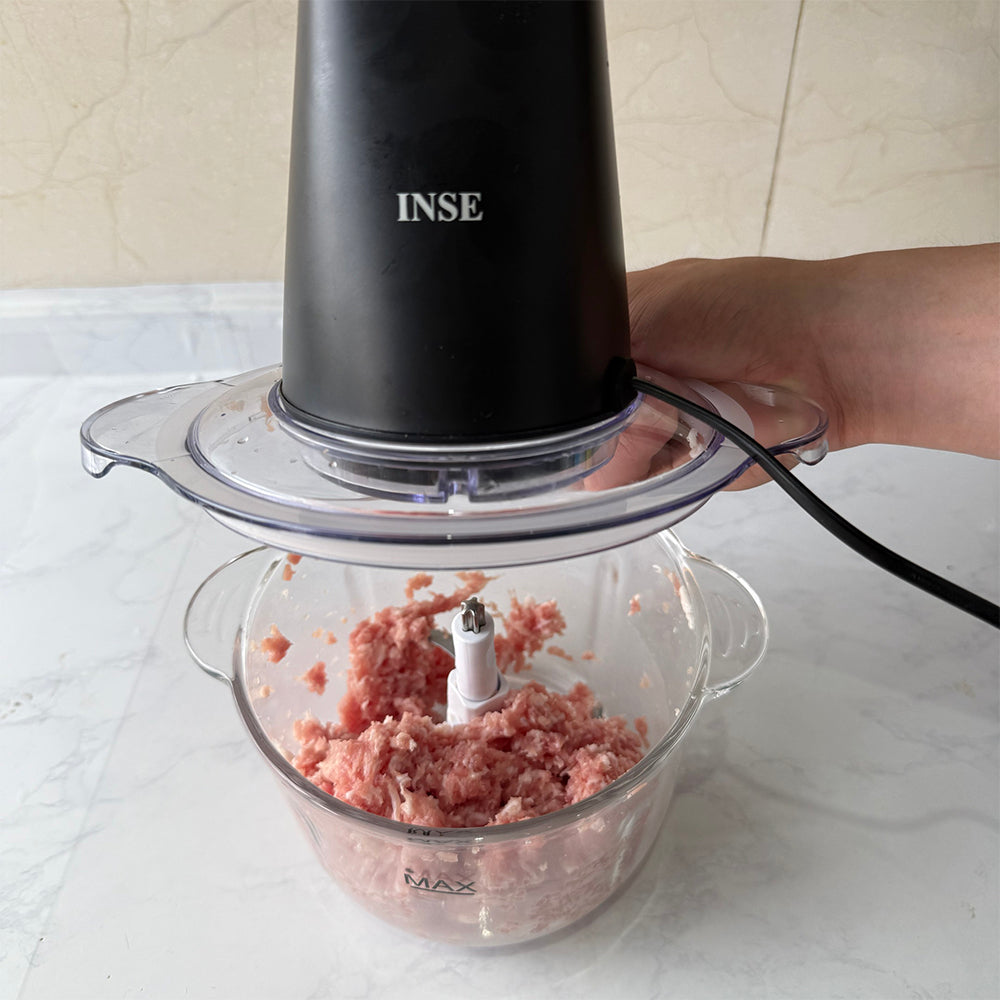 INSE Electric Meat Grinder, Food Processors, Blender Food Chopper for Meat, 2 Speeds, 2L Large Capacity, Dishwasher-Safe Glass Bowl & SUS304 Blades with Powerful 400W Copper Motor-MG60