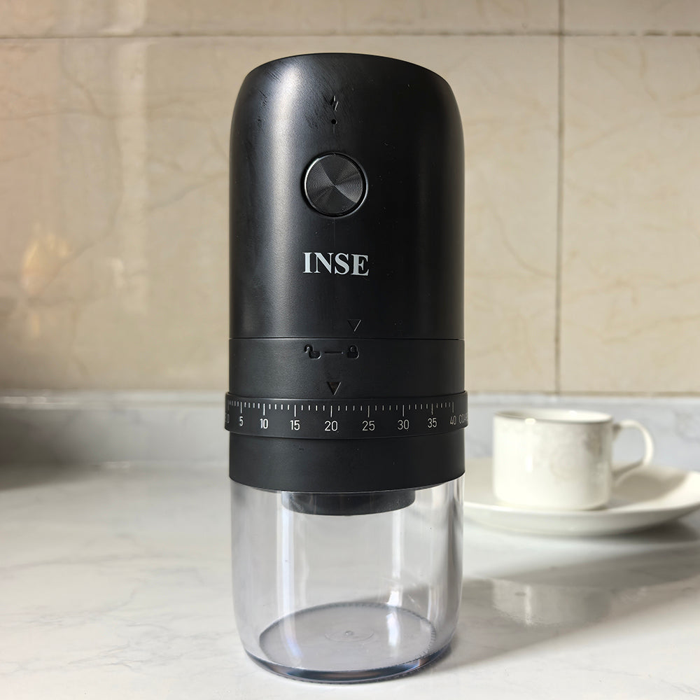 INSE Electric Coffee Grinder - Professional Ceramic Burr/40 Precise Grind Settings/USB-C Charge/Smart Auto-Off/Portable & Detachable, Grinderring Machine Suitable for Travel, Camping with Bag-CG80