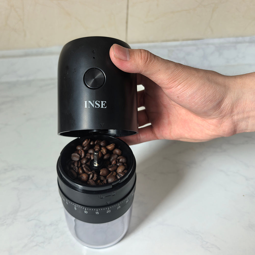 INSE Electric Coffee Grinder - Professional Ceramic Burr/40 Precise Grind Settings/USB-C Charge/Smart Auto-Off/Portable & Detachable, Grinderring Machine Suitable for Travel, Camping with Bag-CG80