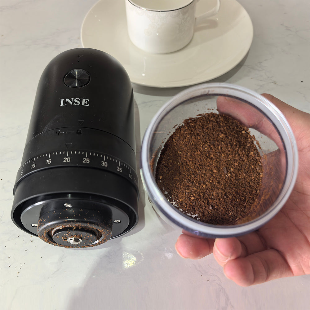 INSE Electric Coffee Grinder - Professional Ceramic Burr/40 Precise Grind Settings/USB-C Charge/Smart Auto-Off/Portable & Detachable, Grinderring Machine Suitable for Travel, Camping with Bag-CG80