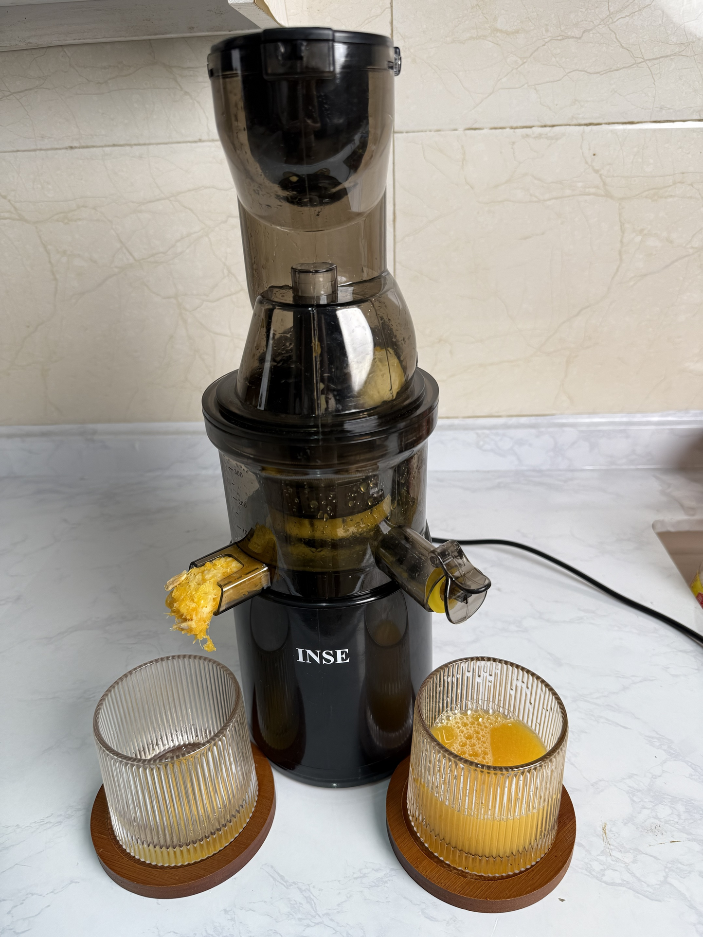 INSE Electric Fruit presses, Juicer Machines, Cold Press Juicer,500W Copper Motor, Dual Filtration System, Perfect for Home & Juice Bars-FP10