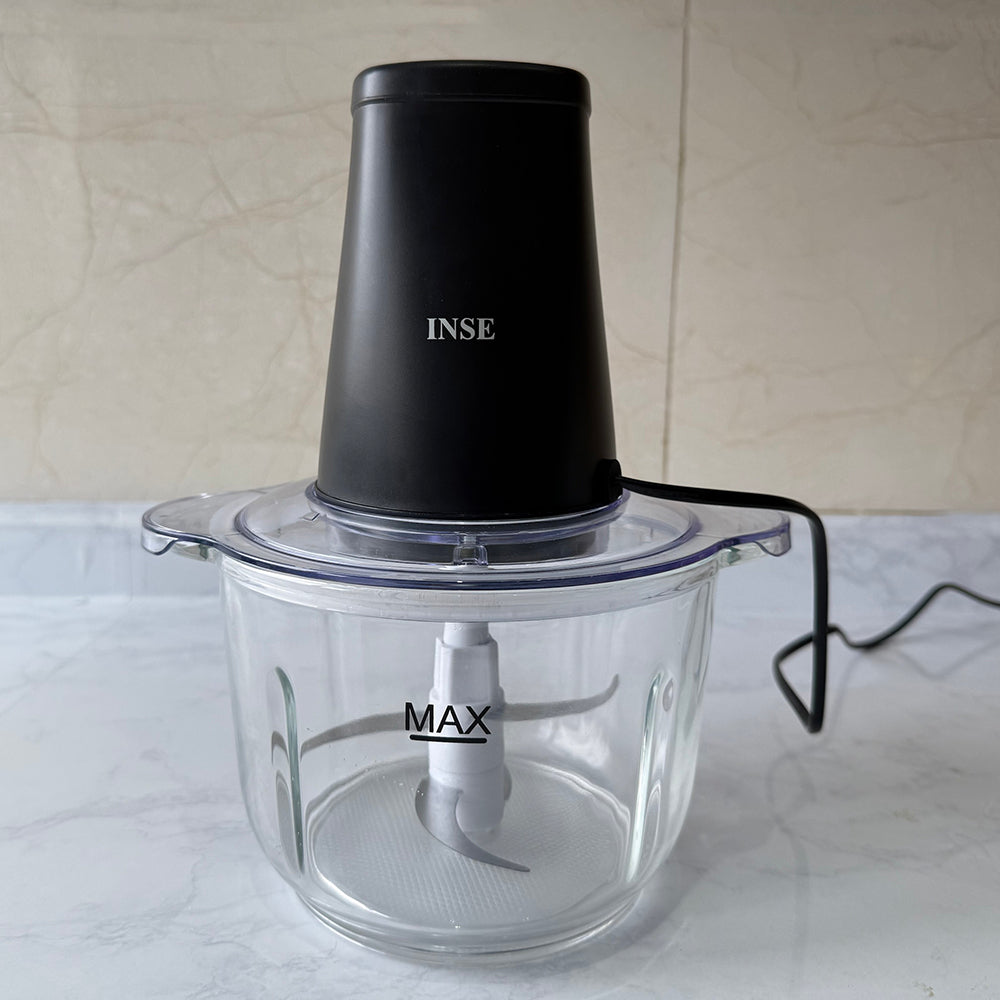 INSE Electric Meat Grinder, Food Processors, Blender Food Chopper for Meat, 2 Speeds, 2L Large Capacity, Dishwasher-Safe Glass Bowl & SUS304 Blades with Powerful 400W Copper Motor-MG60