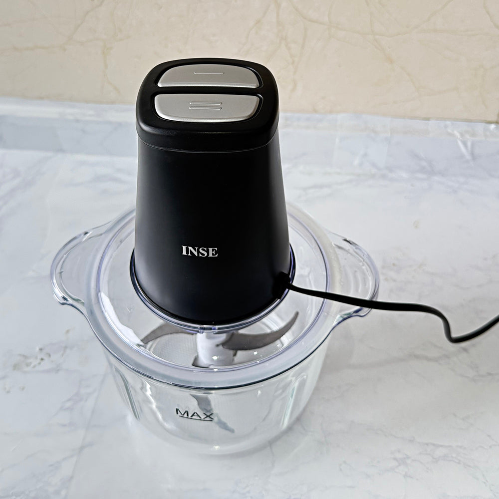 INSE Electric Meat Grinder, Food Processors, Blender Food Chopper for Meat, 2 Speeds, 2L Large Capacity, Dishwasher-Safe Glass Bowl & SUS304 Blades with Powerful 400W Copper Motor-MG60