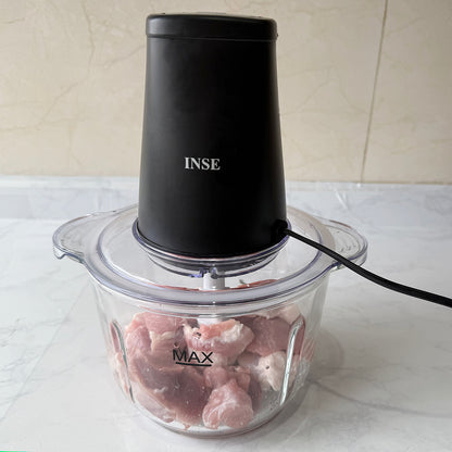 INSE Electric Meat Grinder, Food Processors, Blender Food Chopper for Meat, 2 Speeds, 2L Large Capacity, Dishwasher-Safe Glass Bowl & SUS304 Blades with Powerful 400W Copper Motor-MG60